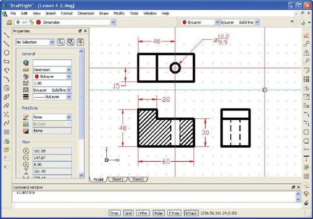DraftSight user interface displaying drafting applications