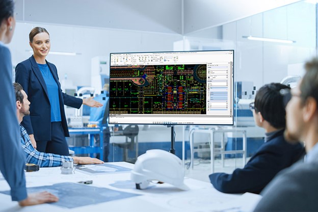 A design team collaborates with Engineering on a DraftSight project